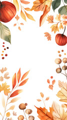 Fototapeta premium Watercolor Autumn floral frame isolated on white background