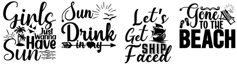 Decorative Summer Hand Lettering, Quotes Pack Vector Illustration for Label, Mug Design, Social Media Post