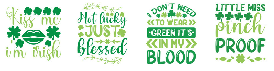 Simple St Patricks Day Quotes, Labels And Badges Bundle Vector Illustration for Gift Card, Bookmark, Icon