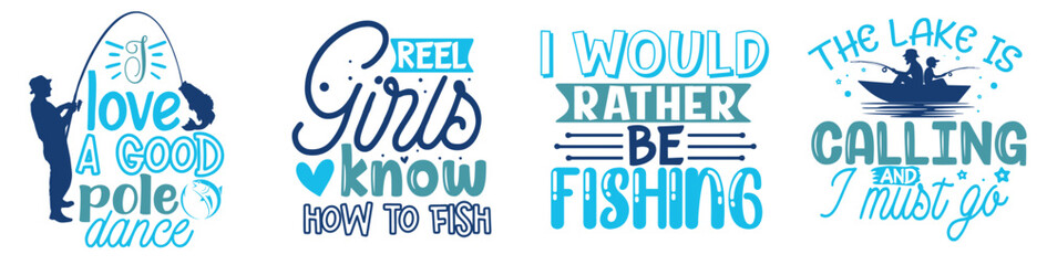 Elegant Fishing Hand Lettering, Calligraphy Bundle Vector Illustration for Motion Graphics, Mug Design, Postcard