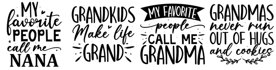 Colourful Grandma Hand Lettering, Calligraphic Lettering Collection Vector Illustration for Motion Graphics, Flyer, Social Media Post