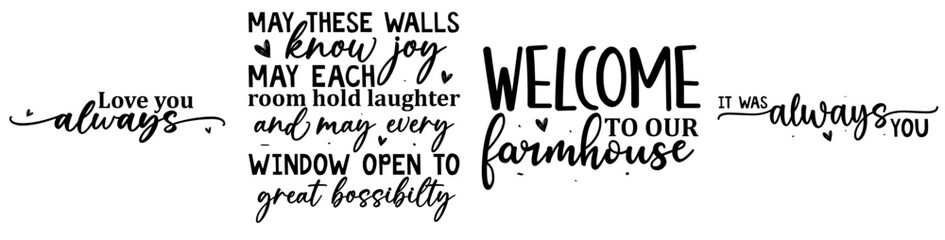 Vibrant Farmhouse Home Sign Phrases, Typography Collection Vector Illustration for Bookmark, Postcard, Poster