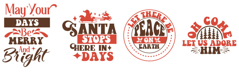 Modern Christmas Retro Hand Lettering, Invitation Set Vector Illustration for Banner, Book Cover, Sticker