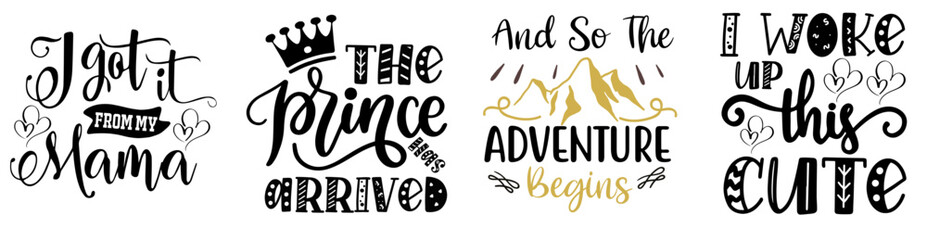 Cute Big Baby Calligraphic Lettering, Trendy Retro Style Illustration Set Vector Illustration for Packaging, Wrapping Paper, Advertising