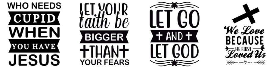 Modern Bible Verses Typography, Inscriptions Set Vector Illustration for Packaging, Banner, Label
