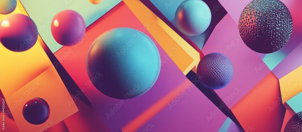 Poster Geometric pattern featuring a palette of cosmic colors in a 3D cartoon rendering