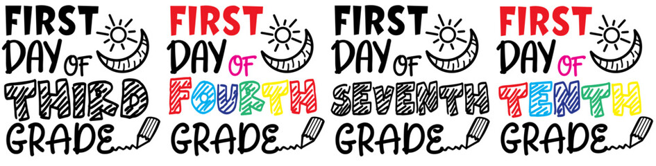 Minimalist Back To School Typographic Emblems, Calligraphic Lettering Set Vector Illustration for Printing Press, Wrapping Paper, T-Shirt Design