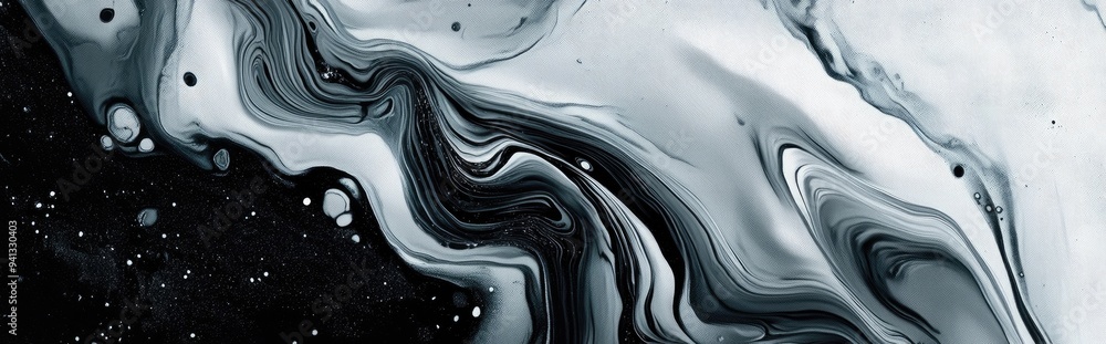 Poster abstract flow acrylic and watercolor flow marble blot painting in a 3d cartoon rendering black and w