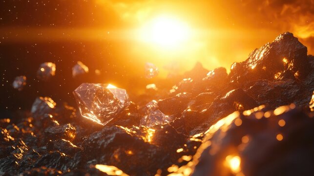 This 3D illustration features diamond like exoplanets specifically showcasing 55 Cancri e