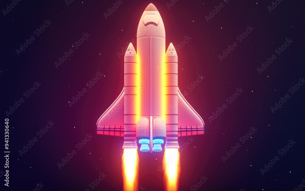 Poster space shuttle depicted in a 3d cartoon rendering against a dark isolated background wallpaper featur
