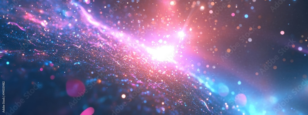 Poster Abstract space background with bright light and dark surroundings in 3D cartoon rendering