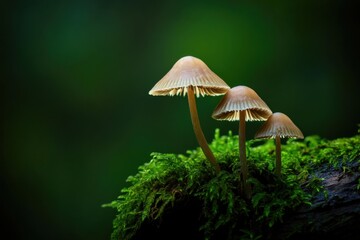 Fototapeta premium Mushrooms on a Moss-Covered Log in a Forest