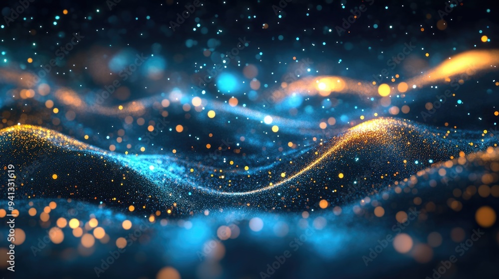 Aufkleber Glowing particles stars and a sparkling flow create an abstract background with sparkle glitter in a 3D cartoon rendering