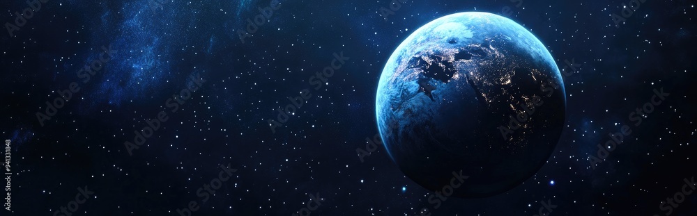 Poster abstract space background featuring earth in a 3d cartoon rendering