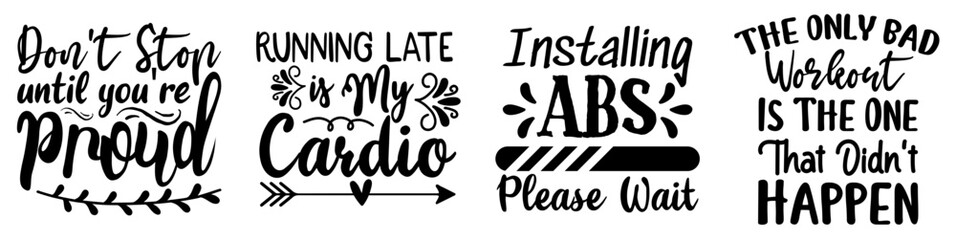 Elegant Workout Calligraphy, Labels And Badges Collection Vector Illustration for Bookmark, Printing Press, Label