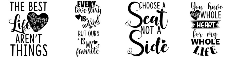 Decorative Wedding Quotes, Typographic Emblems Bundle Vector Illustration for Mug Design, Postcard, Motion Graphics