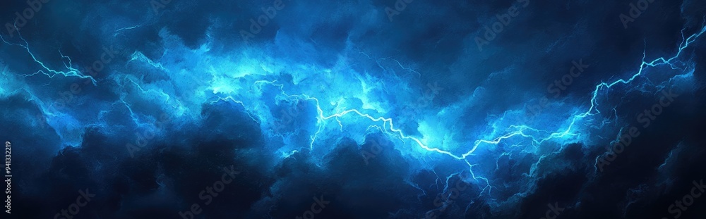 Aufkleber brightly painted night sky with lightning and thunderstorm in a 3d cartoon rendering featuring a smo