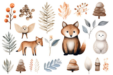 Fototapeta premium Cute watercolor illustration of autumn and winter hygge elements collection isolated on white background