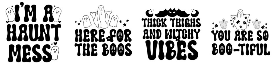 Colourful Retro Halloween Calligraphy, Quotes Set Vector Illustration for T-Shirt Design, Gift Card, Printable