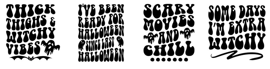 Elegant Retro Halloween Hand Lettering, Invitation Bundle Vector Illustration for Gift Card, Advertisement, Icon