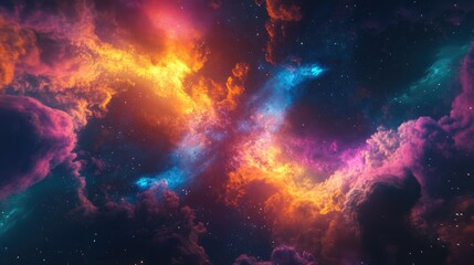 Colorful nebula depicted in a 3D cartoon rendering within an infinite universe