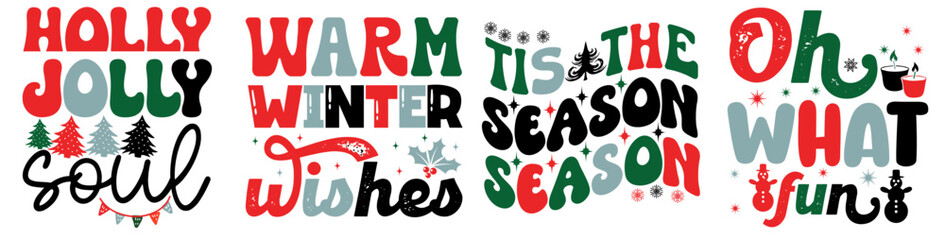 Modern Retro Christmas Inscriptions, Phrases Pack Vector Illustration for Logo, Advertisement, Brochure