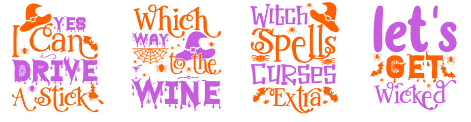 Creative Halloween Inscriptions, Quotes Bundle Vector Illustration for Sticker, Announcement, Flyer