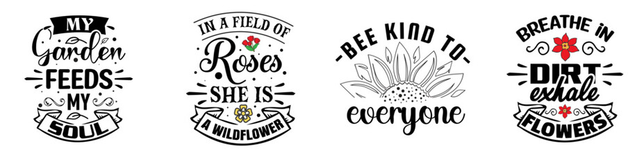 Modern Garden Typographic Emblems, Phrases Collection Vector Illustration for Advertising, Infographic, Magazine
