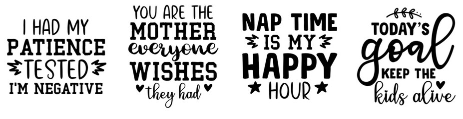 Elegant Funny Mothers Day Typographic Emblems, Hand Lettering Set Vector Illustration for Greeting Card, Motion Graphics, Bookmark