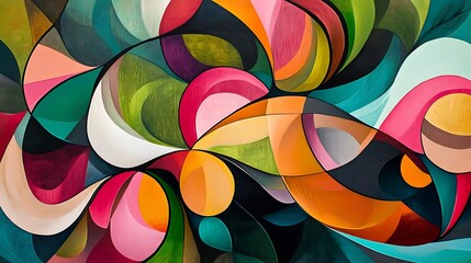 Obraz premium Abstract Painting with Intertwined Curved Shapes in Vibrant Colors