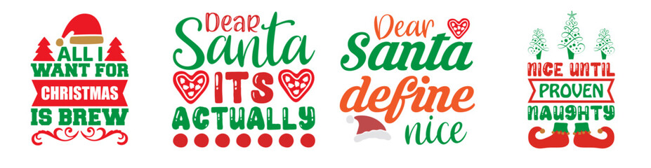 Fototapeta premium Classic Christmas Phrases, Calligraphic Lettering Bundle Vector Illustration for Infographic, Gift Card, Holiday Cards