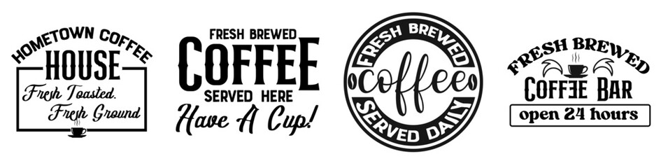 Decorative Coffee Vintage Sign Typographic Emblems, Labels And Badges Set Vector Illustration for Banner, Flyer, Packaging