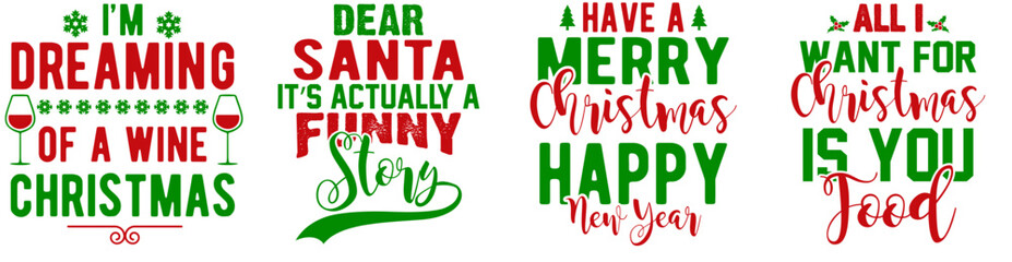 Simple Christmas Calligraphic Lettering, Trendy Retro Style Illustration Set Vector Illustration for Greeting Card, Packaging, Decal