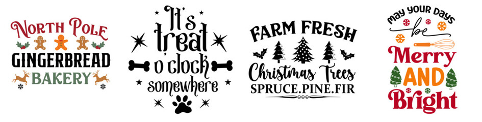 Creative Christmas Typographic Emblems, Trendy Retro Style Illustration Pack Vector Illustration for Flyer, Presentation, Greeting Card