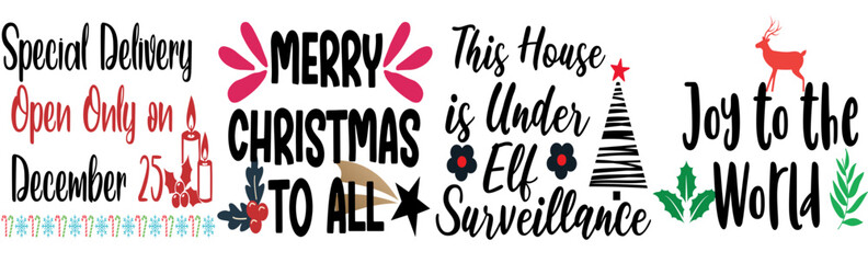 Minimal Christmas Big Calligraphic Lettering, Trendy Retro Style Illustration Bundle Vector Illustration for Printing Press, Social Media Post, Advertisement