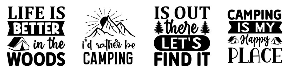 Colourful Camping Phrases, Trendy Retro Style Illustration Set Vector Illustration for Magazine, Flyer, Bookmark