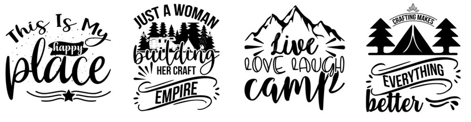 Creative Camping Quotes, Labels And Badges Bundle Vector Illustration for Gift Card, Infographic, Postcard