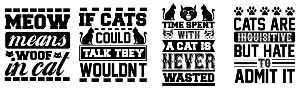 Classic Cat Typography, Trendy Retro Style Illustration Bundle Vector Illustration for Postcard, Brochure, Bookmark