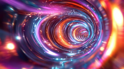 Obraz premium Vibrant and colorful concept for light speed hyperspace and space warp travel depicted in a 3D cartoon rendering of a wormhole tunnel loop
