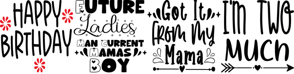 Decorative Birthday Inscriptions, Hand Lettering Set Vector Illustration for Brochure, Advertising, Book Cover