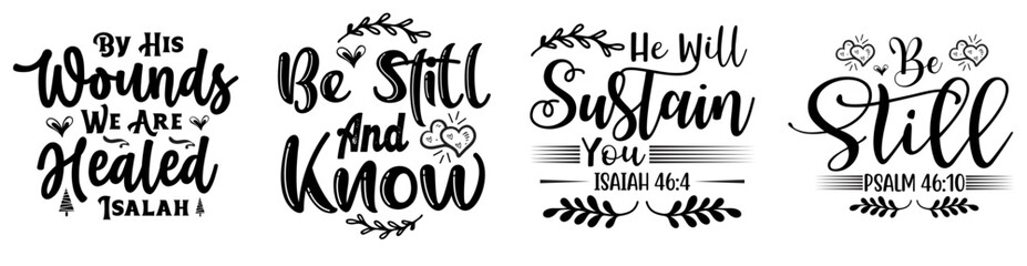 Decorative Bible Verse Quotes, Invitation Set Vector Illustration for Stationery, Infographic, Postcard