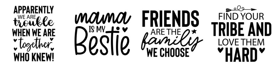 Colourful Best Friend Quotes, Calligraphy Set Vector Illustration for Printable, Greeting Card, Logo