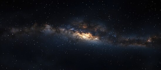 Naklejka premium Panorama view of a 3D cartoon rendering depicting the Milky Way galaxy with stars against a night sky backdrop