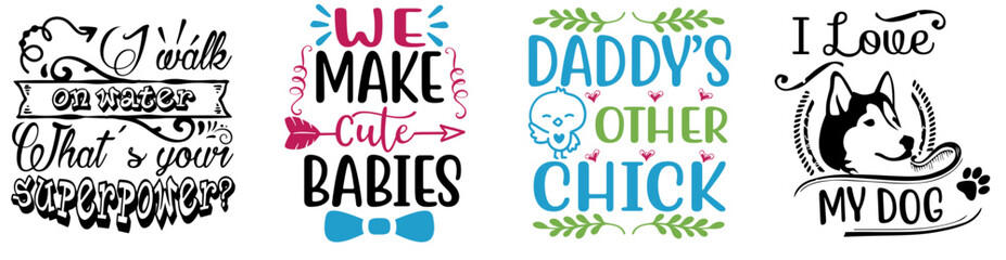 Obraz premium Colourful Babies Kids Winter Hand Lettering, Phrases Pack Vector Illustration for Printable, Logo, Poster