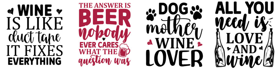 Vibrant Alcohol Invitation, Typographic Emblems Bundle Vector Illustration for Greeting Card, Sticker, Presentation