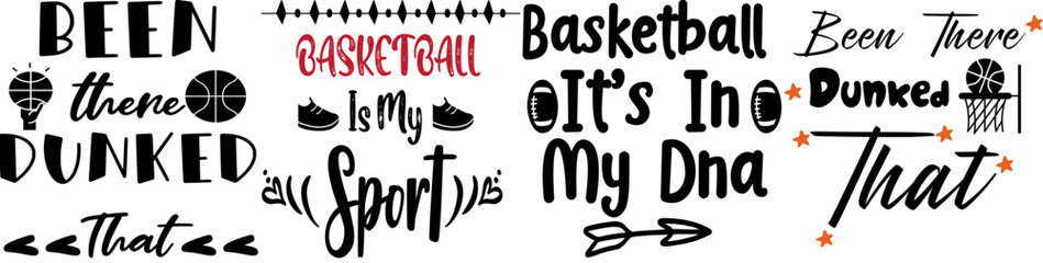 Vibrant Basketball Phrases, Trendy Retro Style Illustration Set Vector Illustration for Mug Design, Flyer, Advertising