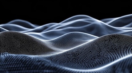 Naklejka premium Abstract 3D wave lines with flowing particles form smooth curves and blended mesh technology dots, creating a futuristic concept. 