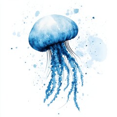 A beautiful watercolor illustration of a jellyfish, showcasing vibrant blue hues and delicate flowing tentacles.