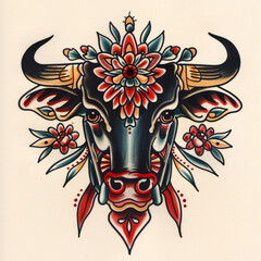Cow head very simple traditional tattoo flash styles illustration