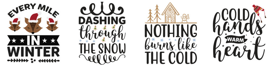 Colourful Winter Phrases, Hand Lettering Collection Vector Illustration for Icon, Advertisement, T-Shirt Design